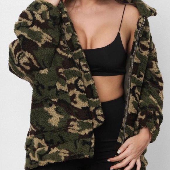 Jackets & Blazers - NEW • Oversized Camouflage Teddy Jacket